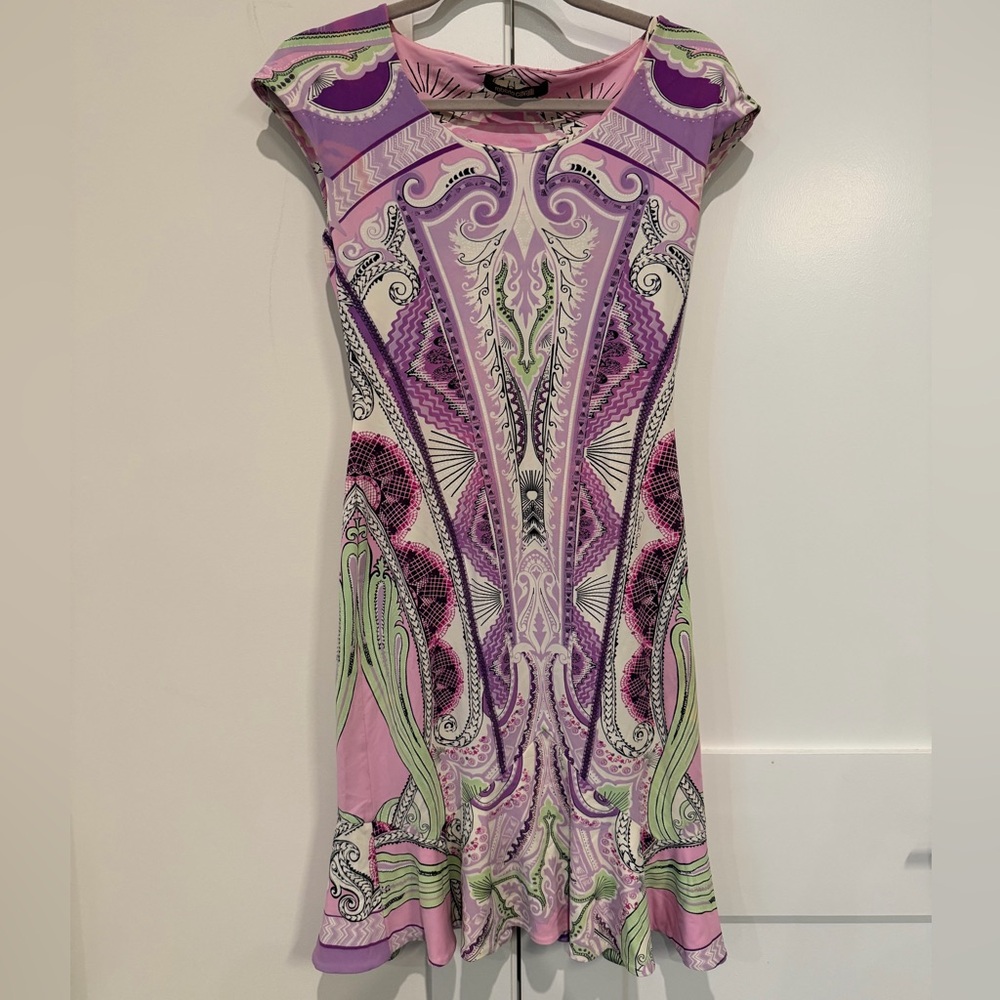 ROBERTO CAVALLI JACQUARD PRINT TRUMPET MINI DRESS Size 42 US 6 / 8 medium - Picture 2 of 16